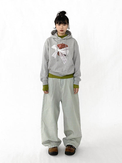 innomoood Vintage Apple Lace Bow Hoodie
