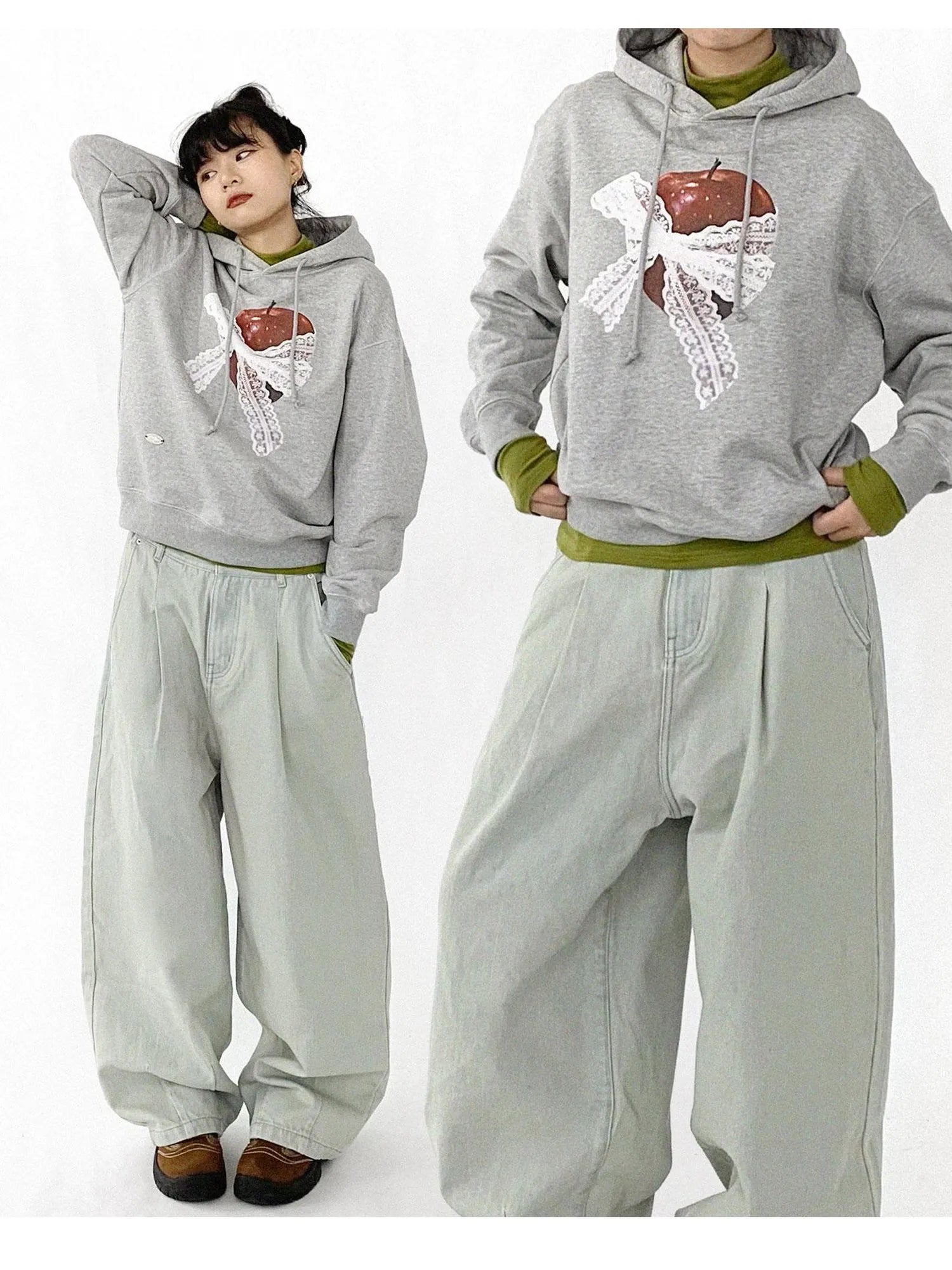 Vintage Apple Lace Bow Hoodie