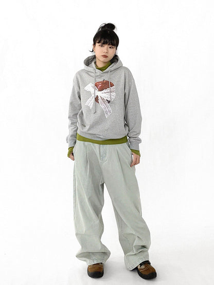 innomoood Vintage Apple Lace Bow Hoodie