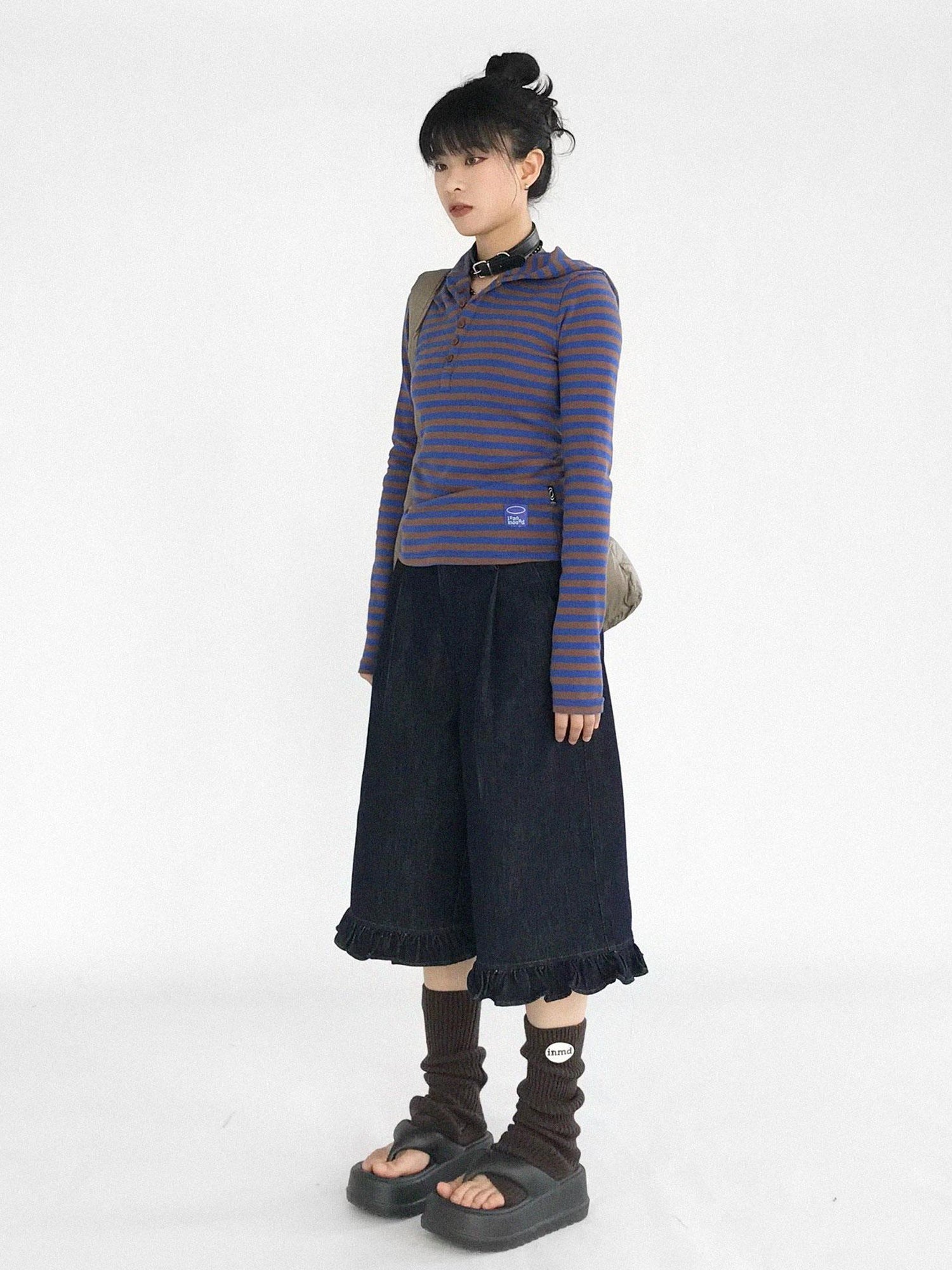 innomoood Vintage Blue Denim Flared Crop Jeans