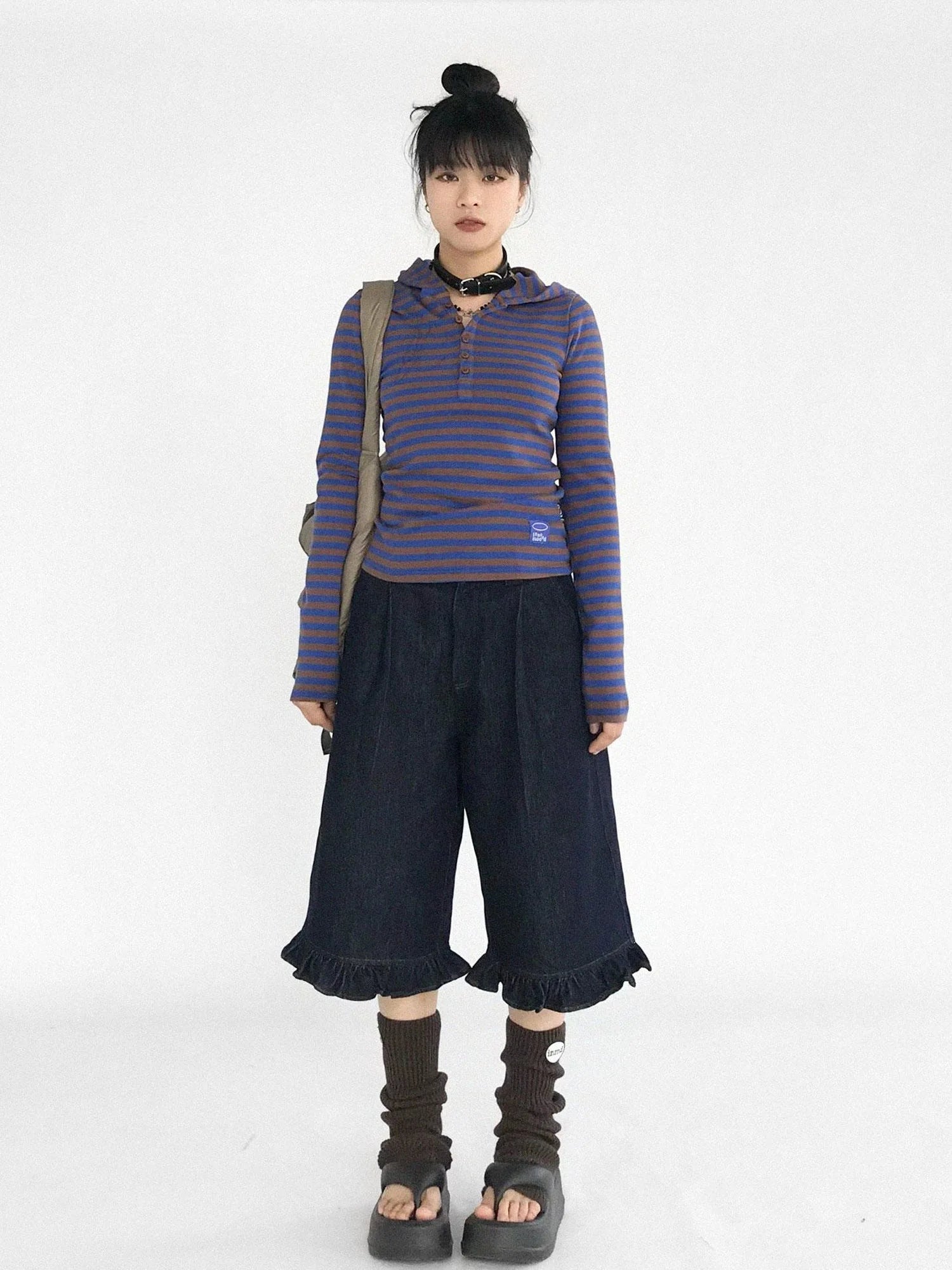 Vintage Blue Denim Flared Crop Jeans