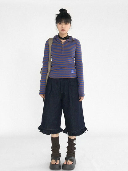 Vintage Blue Denim Flared Crop Jeans