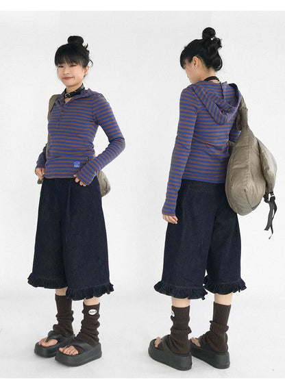 innomoood Vintage Blue Denim Flared Crop Jeans