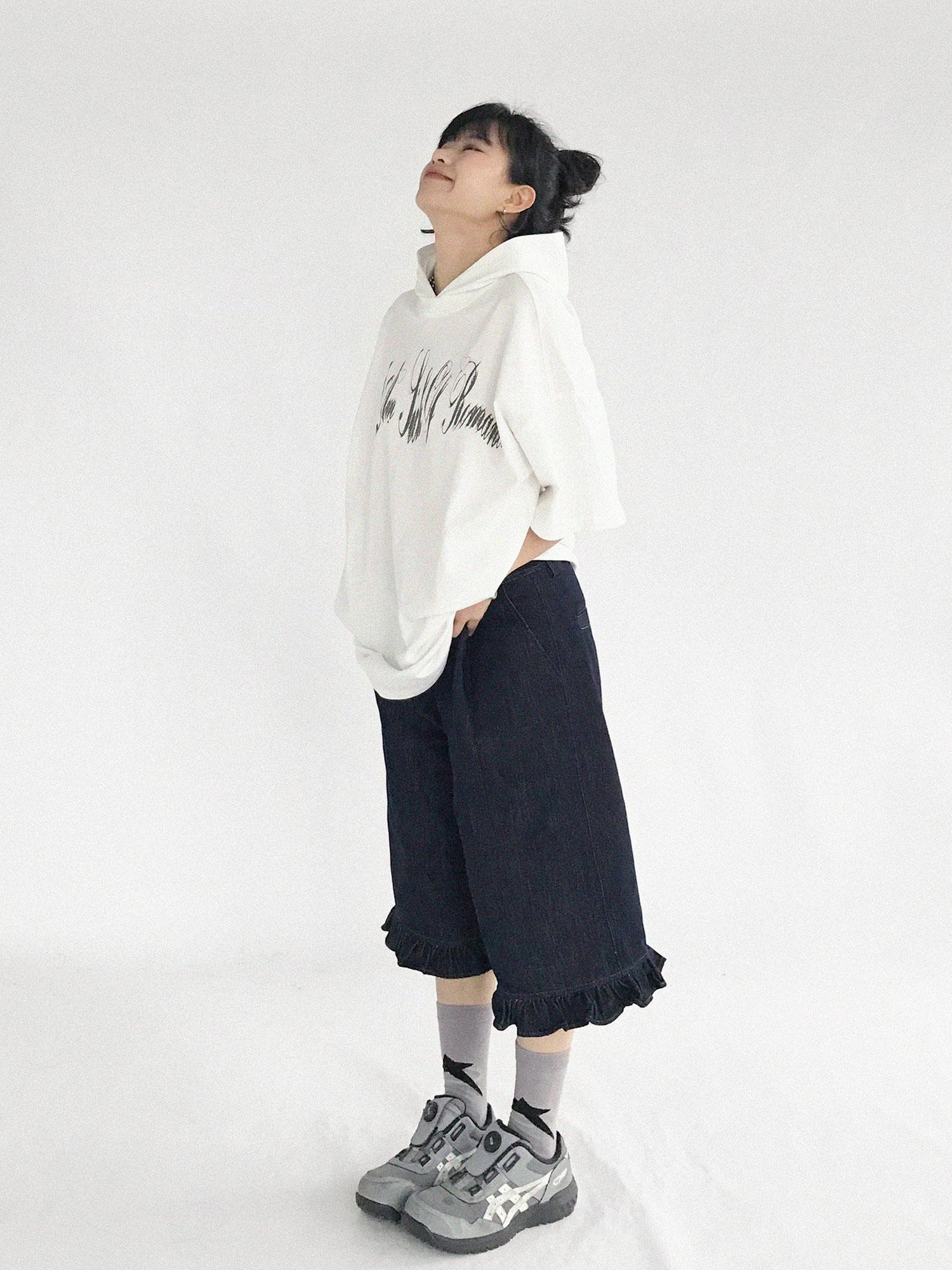 innomoood Vintage Blue Denim Flared Crop Jeans