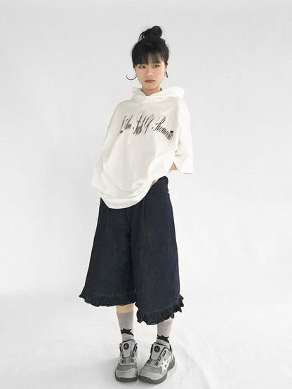 innomoood Vintage Blue Denim Flared Crop Jeans