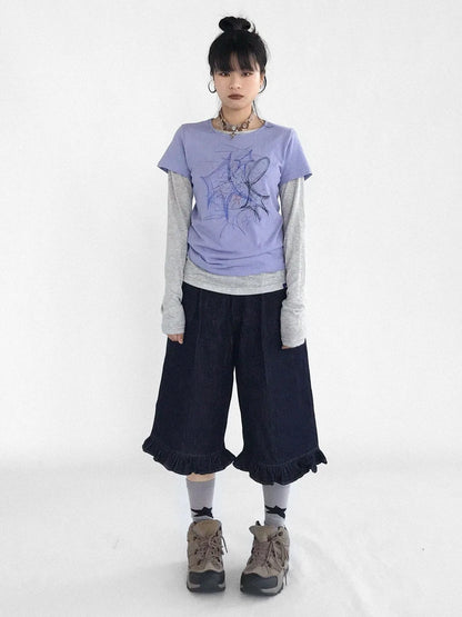 Vintage Blue Denim Flared Crop Jeans