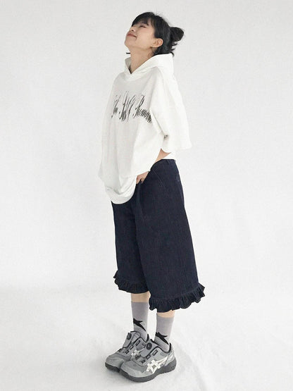 innomoood Vintage Blue Denim Flared Crop Jeans