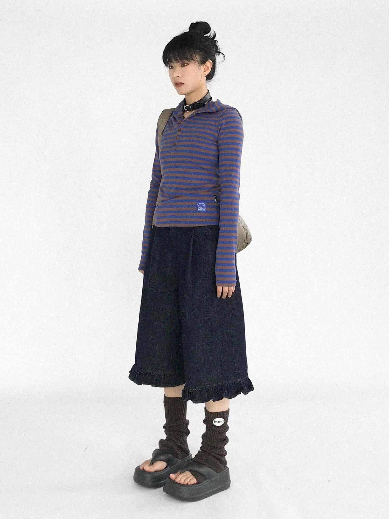 Vintage Blue Denim Flared Crop Jeans