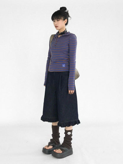 Vintage Blue Denim Flared Crop Jeans