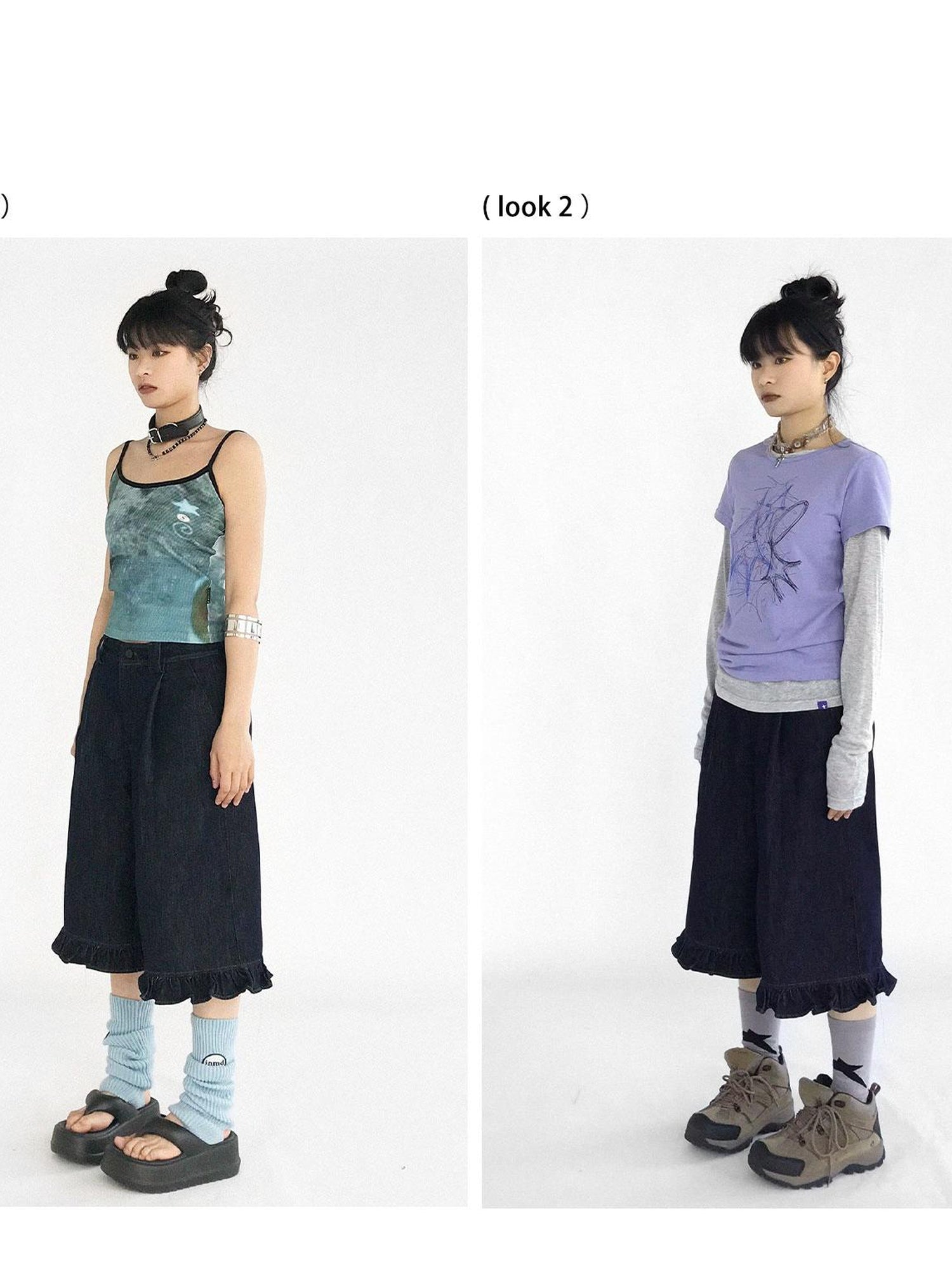 innomoood Vintage Blue Denim Flared Crop Jeans