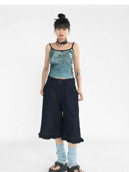 innomoood Vintage Blue Denim Flared Crop Jeans