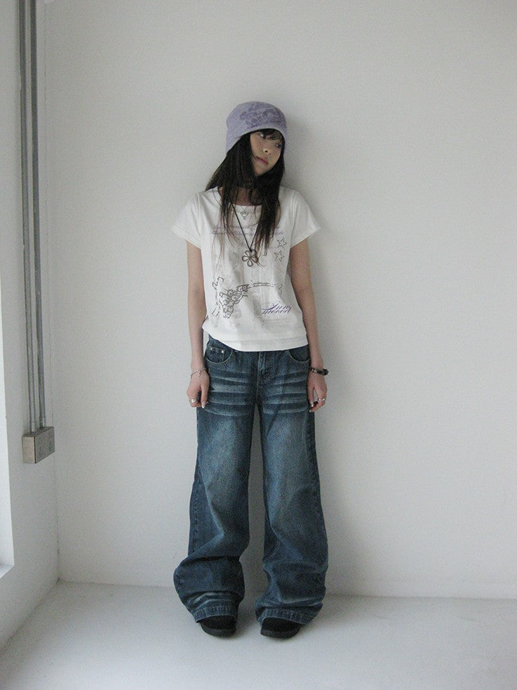 innomoood Vintage Distressed Print Layered Women&