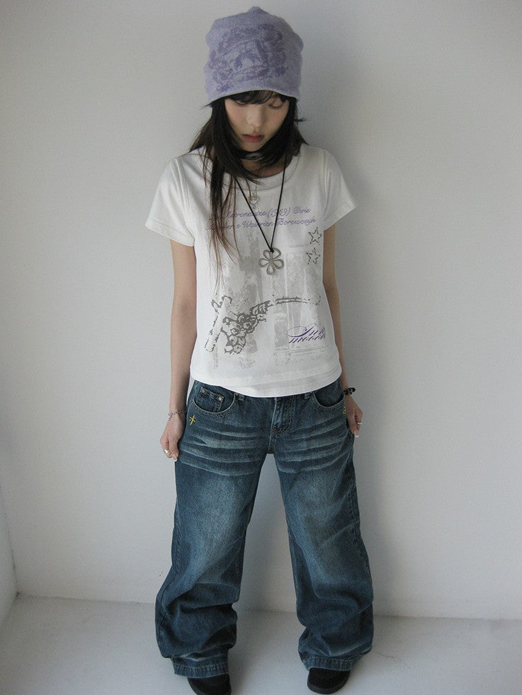 innomoood Vintage Distressed Print Layered Women&