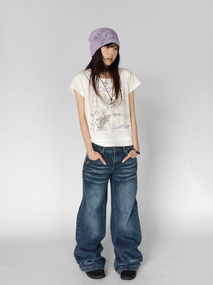 innomoood Vintage Distressed Print Layered Women&