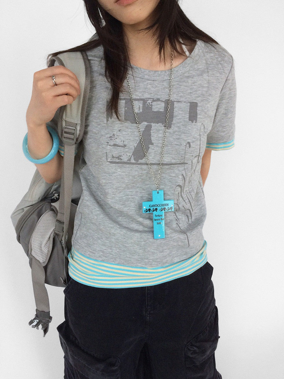 innomoood Vintage Distressed Print Striped Panel Women&