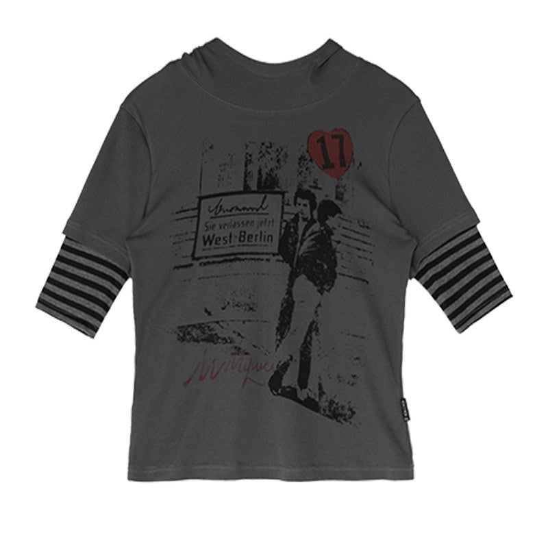 innomoood Vintage Film Print Patchwork Striped Hooded Women&