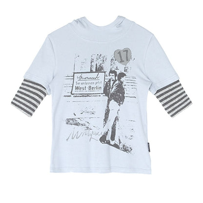 innomoood Vintage Film Print Patchwork Striped Hooded Women&