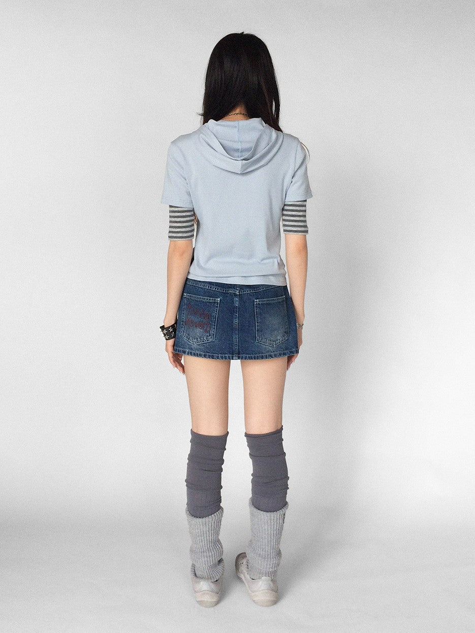 innomoood Vintage Film Print Patchwork Striped Hooded Women&