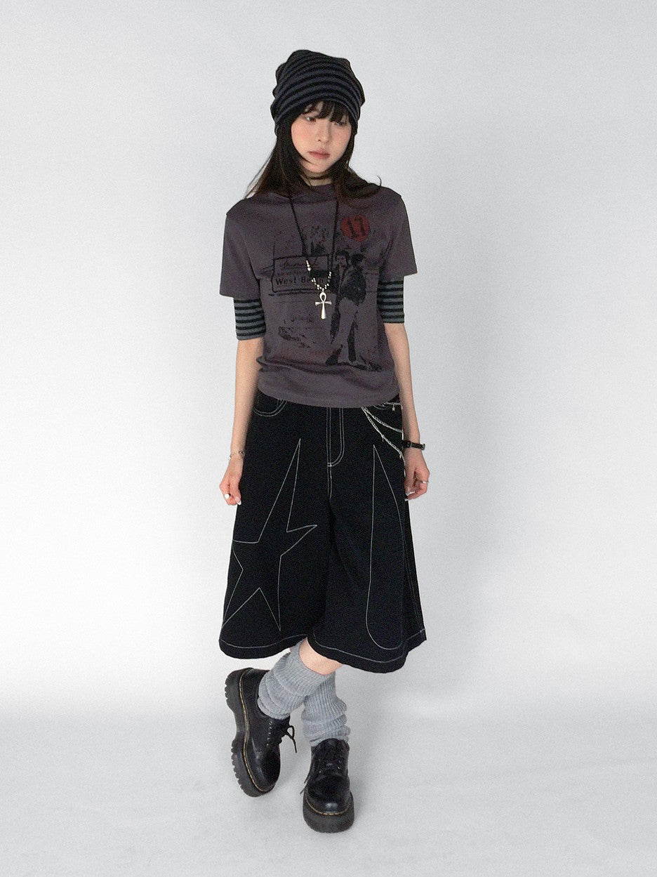 innomoood Vintage Film Print Patchwork Striped Hooded Women&