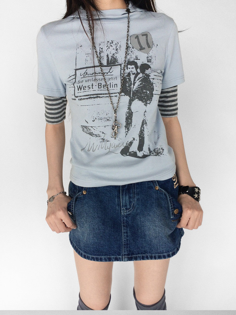 innomoood Vintage Film Print Patchwork Striped Hooded Women&