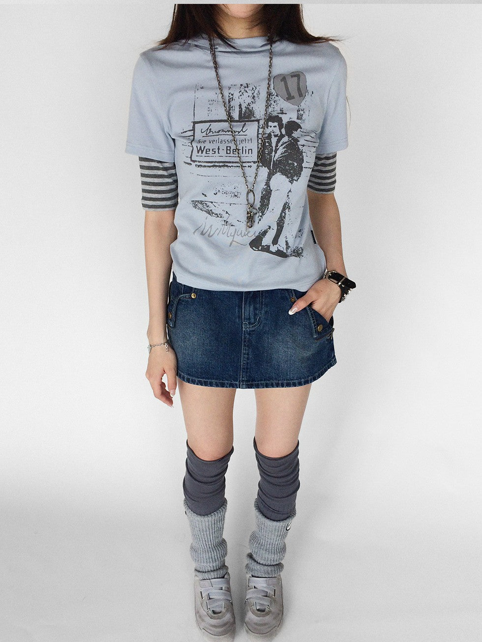 innomoood Vintage Film Print Patchwork Striped Hooded Women&