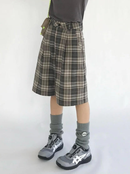 Vintage Plaid Mid Length A Line Shorts