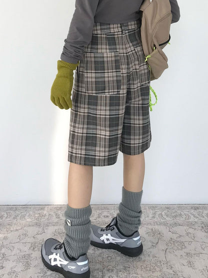 innomoood Vintage Plaid Mid Length A Line Shorts