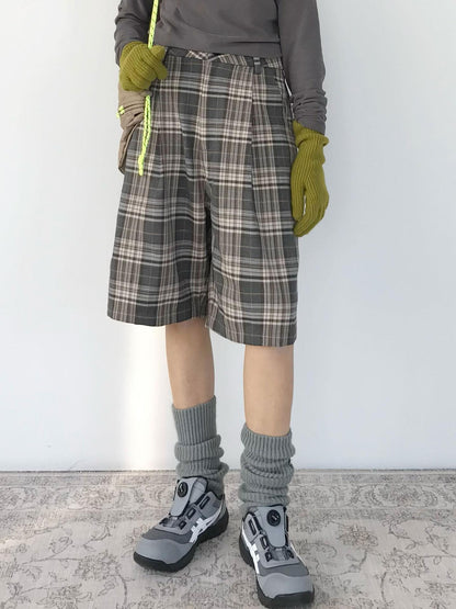 innomoood Vintage Plaid Mid Length A Line Shorts