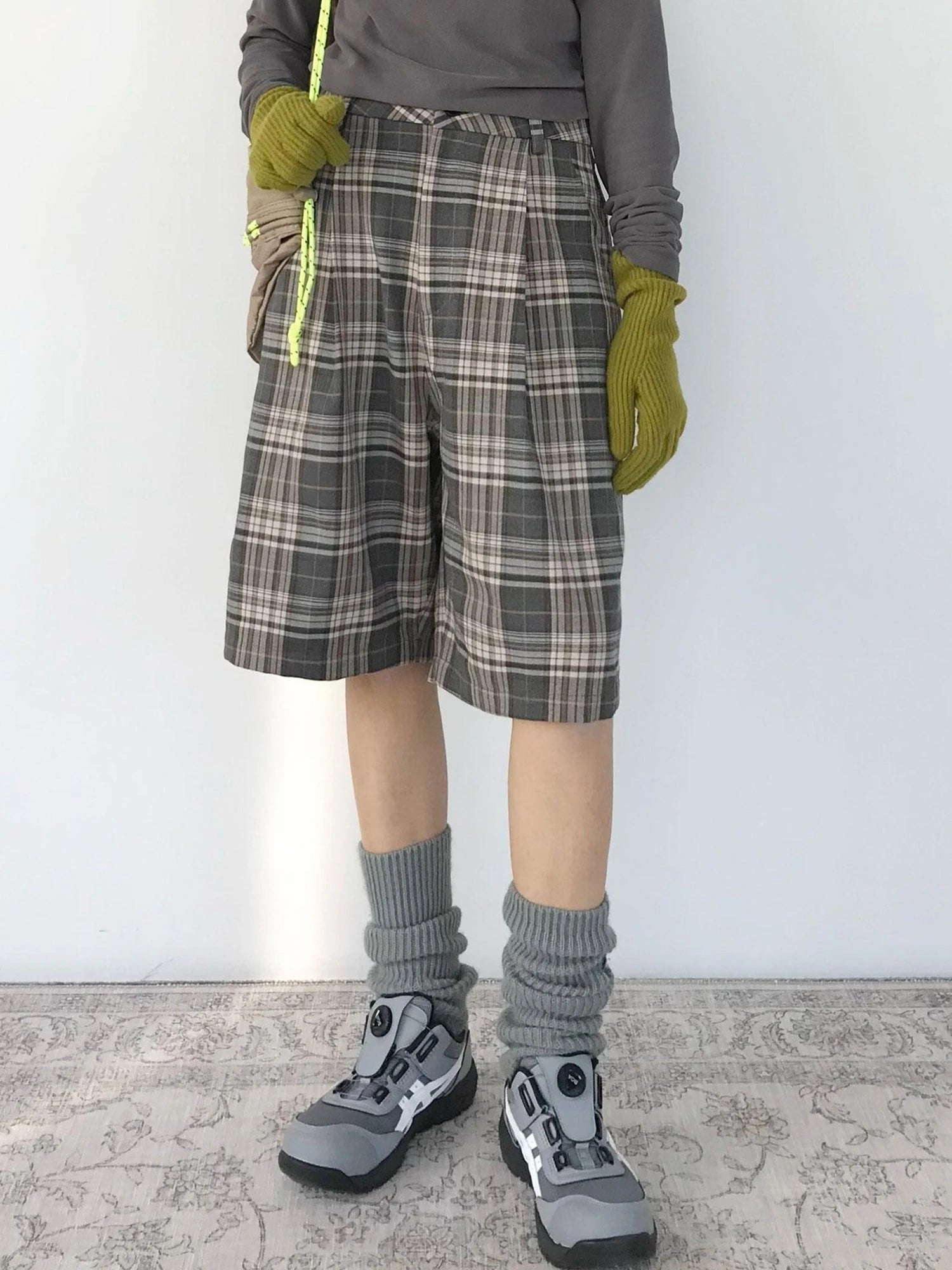 Vintage Plaid Mid Length A Line Shorts