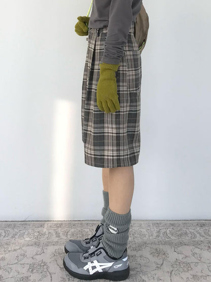 innomoood Vintage Plaid Mid Length A Line Shorts