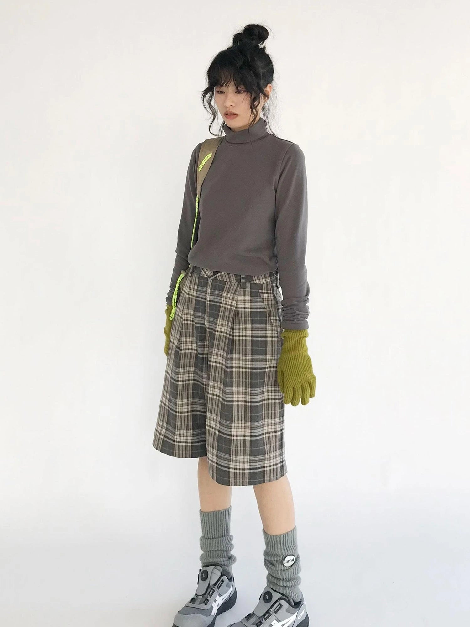 Vintage Plaid Mid Length A Line Shorts