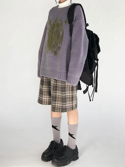 innomoood Vintage Plaid Mid Length A Line Shorts