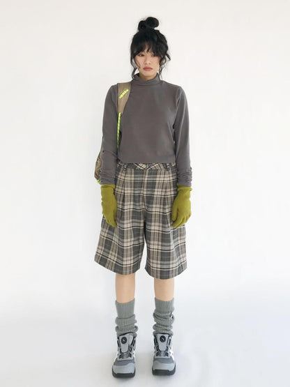 innomoood Vintage Plaid Mid Length A Line Shorts