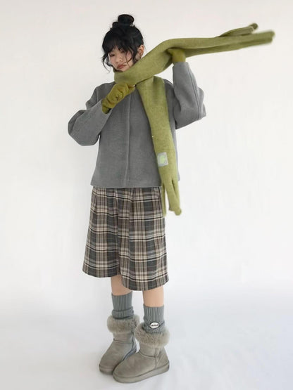 innomoood Vintage Plaid Mid Length A Line Shorts