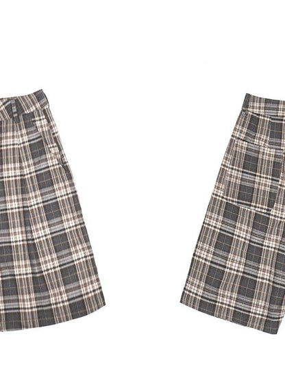 innomoood Vintage Plaid Mid Length A Line Shorts
