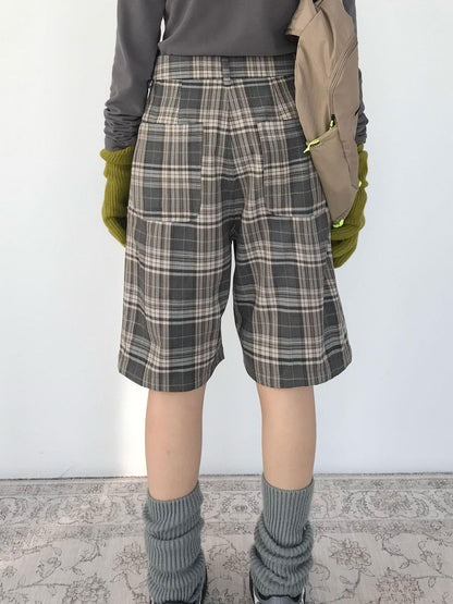 innomoood Vintage Plaid Mid Length A Line Shorts