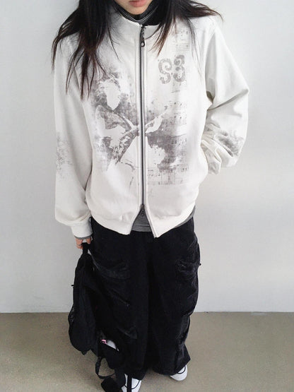 innomoood Vintage Sheet Music Print Stand Collar Raw Edge Women&