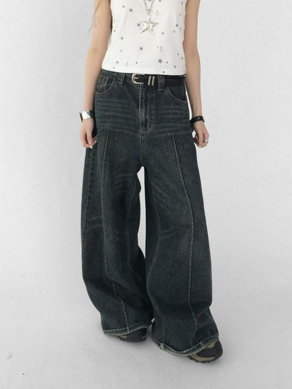innomoood Vintage Washed Blue Baggy Low Rise Jeans
