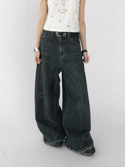 Vintage Washed Blue Baggy Low Rise Jeans