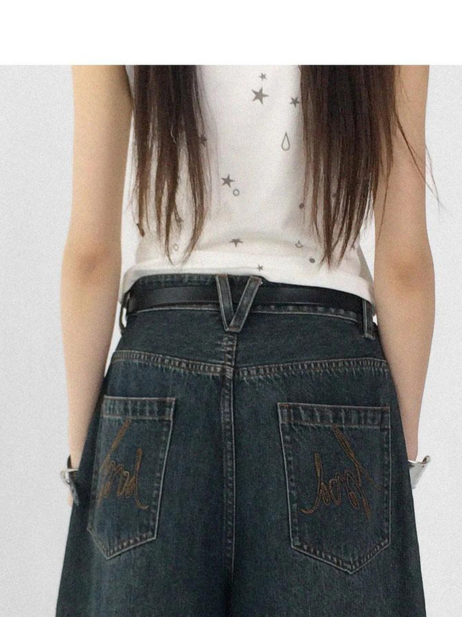 Vintage Washed Blue Baggy Low Rise Jeans