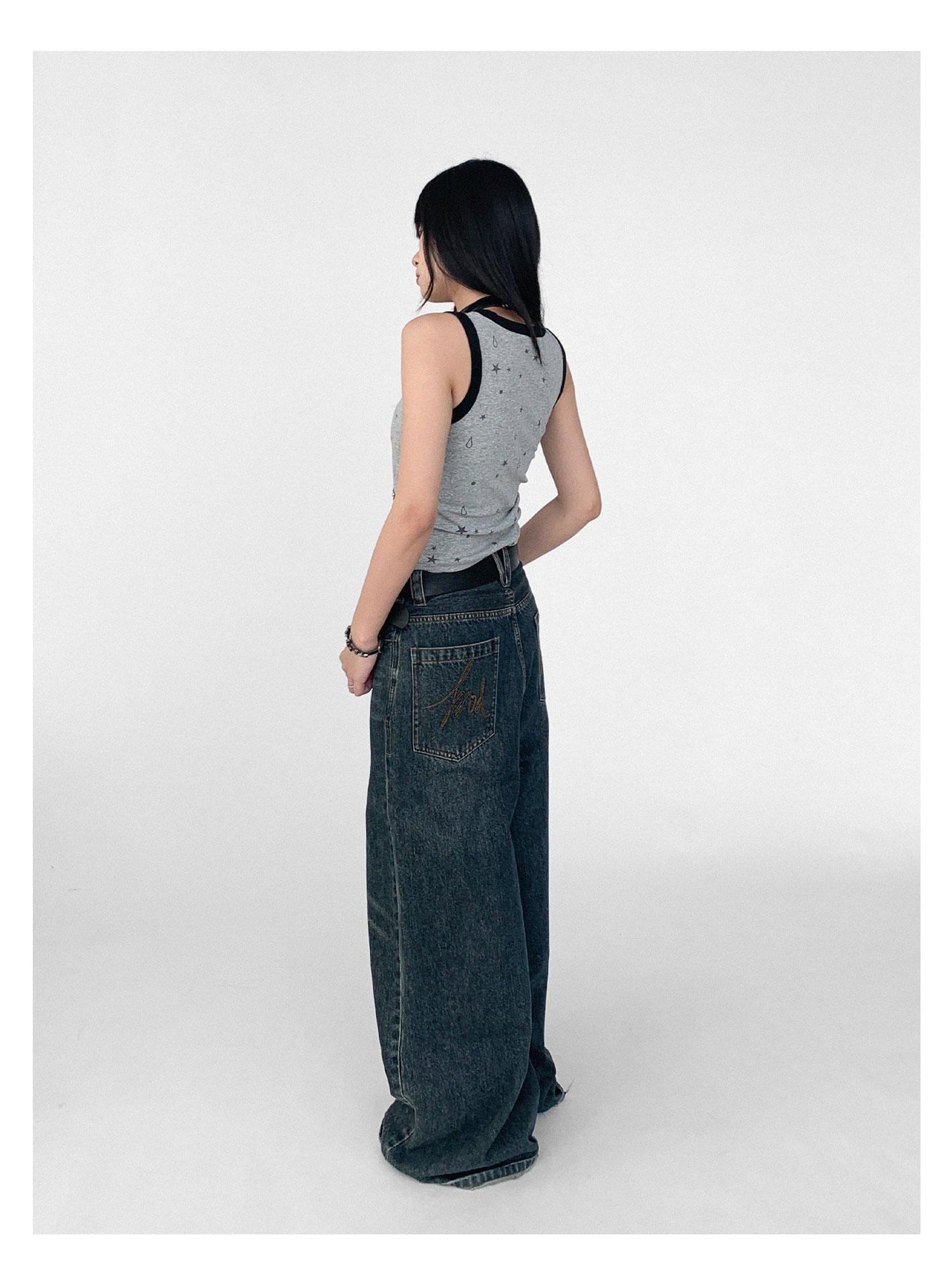 innomoood Vintage Washed Blue Baggy Low Rise Jeans