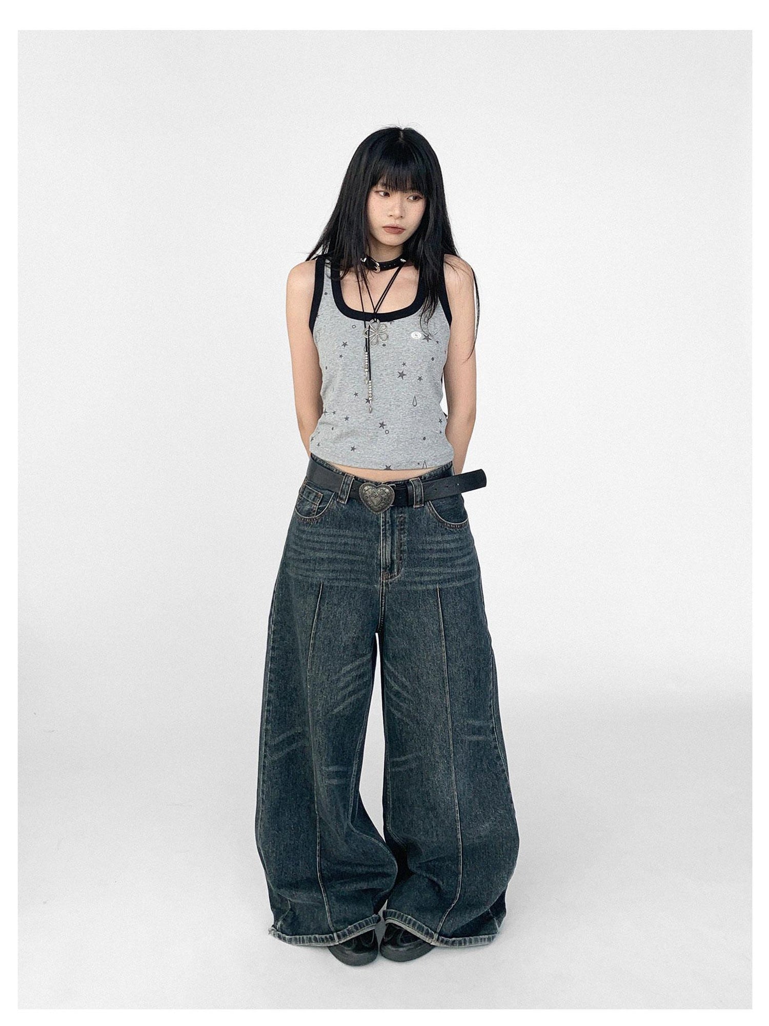 innomoood Vintage Washed Blue Baggy Low Rise Jeans