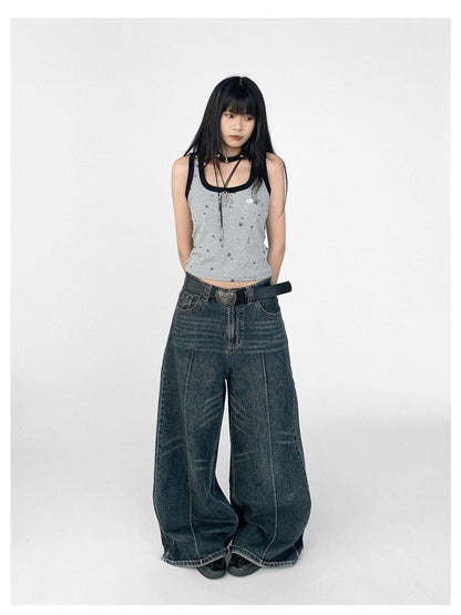 innomoood Vintage Washed Blue Baggy Low Rise Jeans