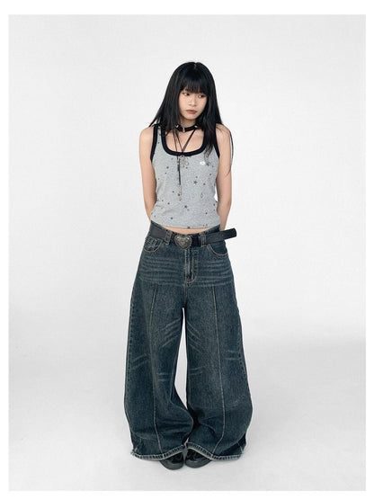 Vintage Washed Blue Baggy Low Rise Jeans