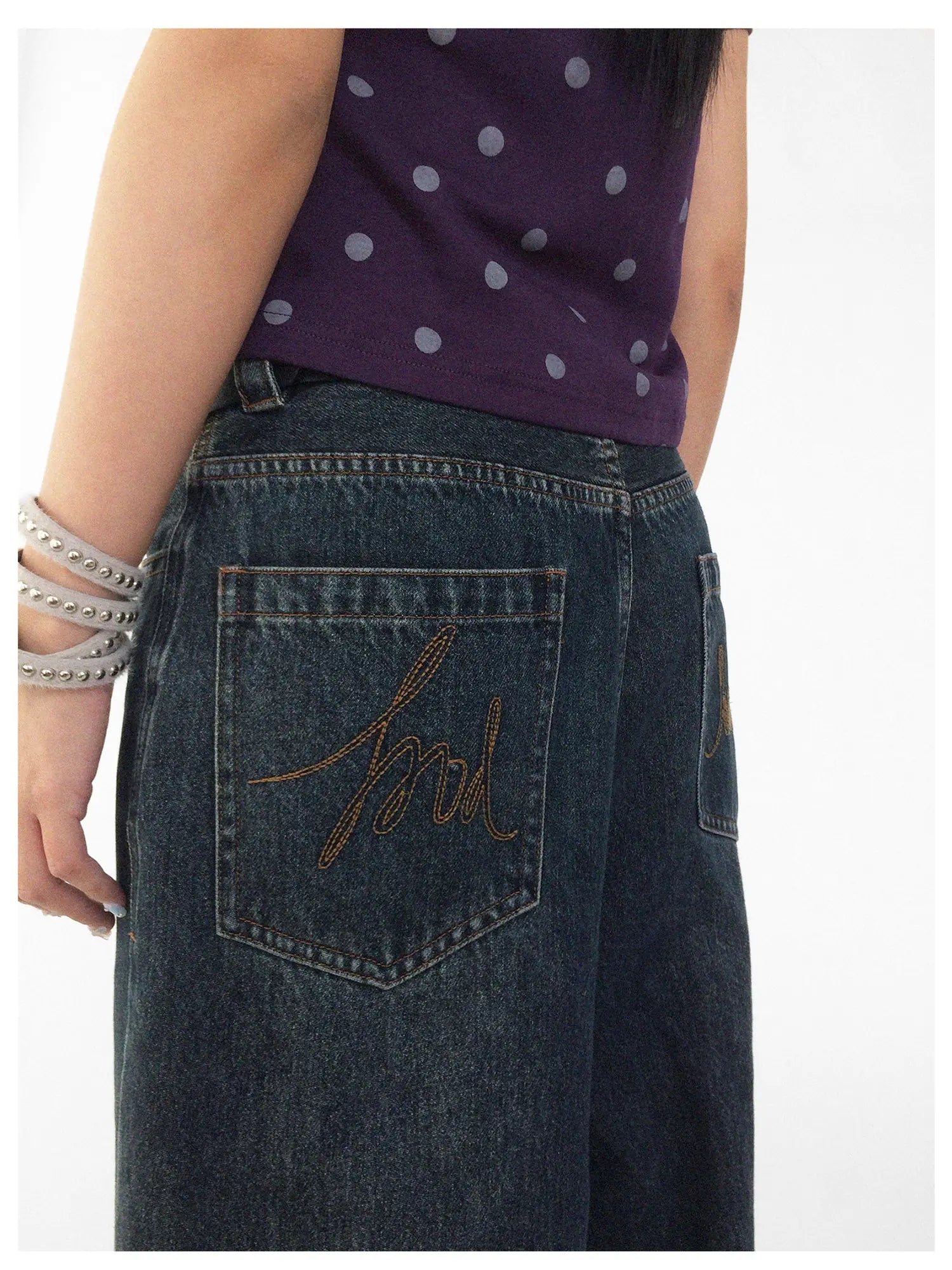 Vintage Washed Blue Baggy Low Rise Jeans