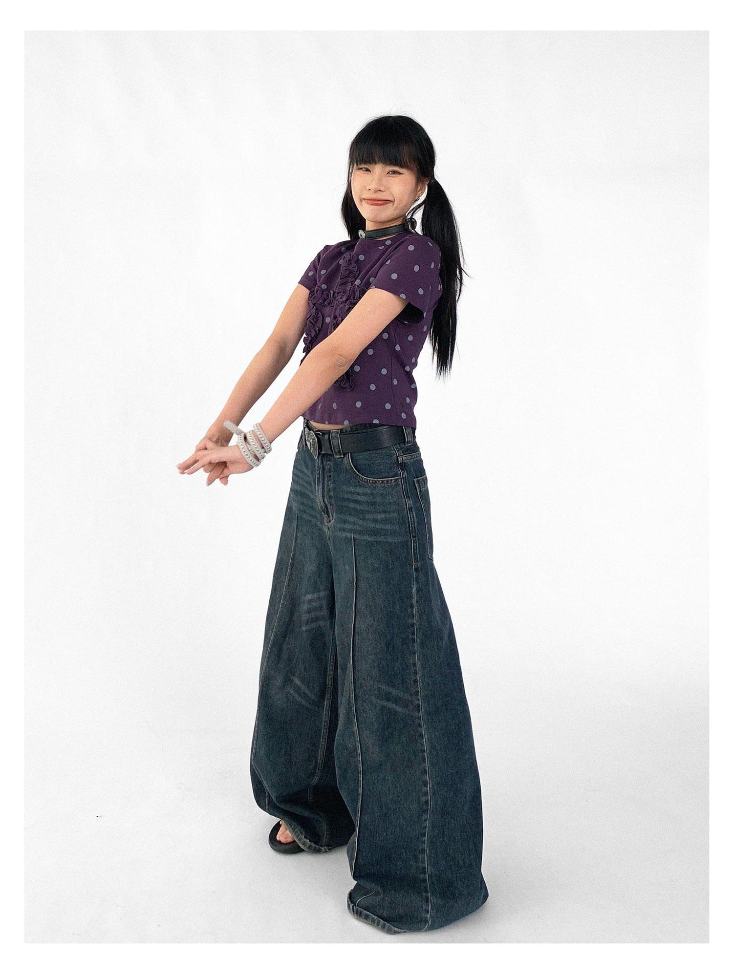 innomoood Vintage Washed Blue Baggy Low Rise Jeans