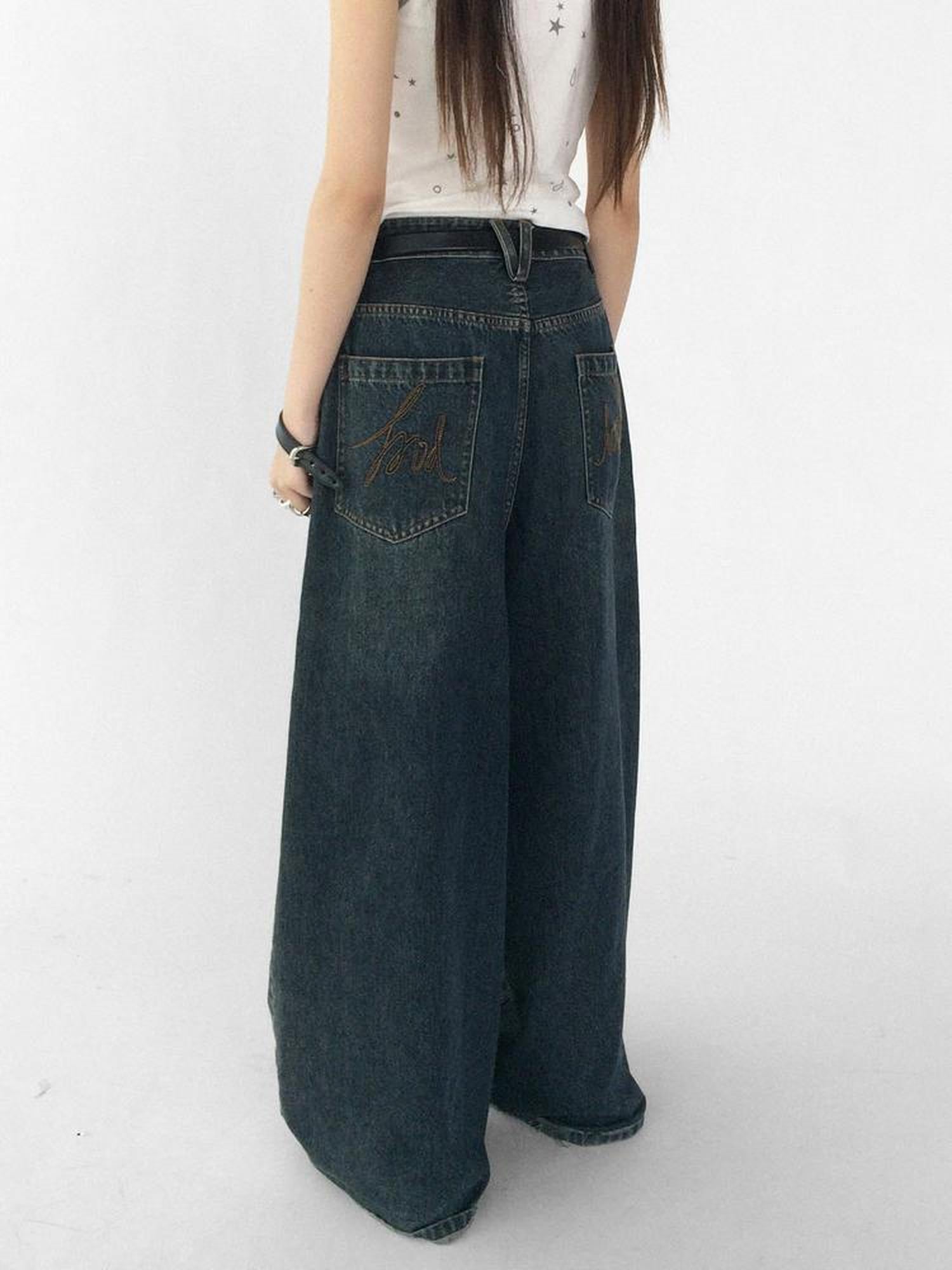 innomoood Vintage Washed Blue Baggy Low Rise Jeans