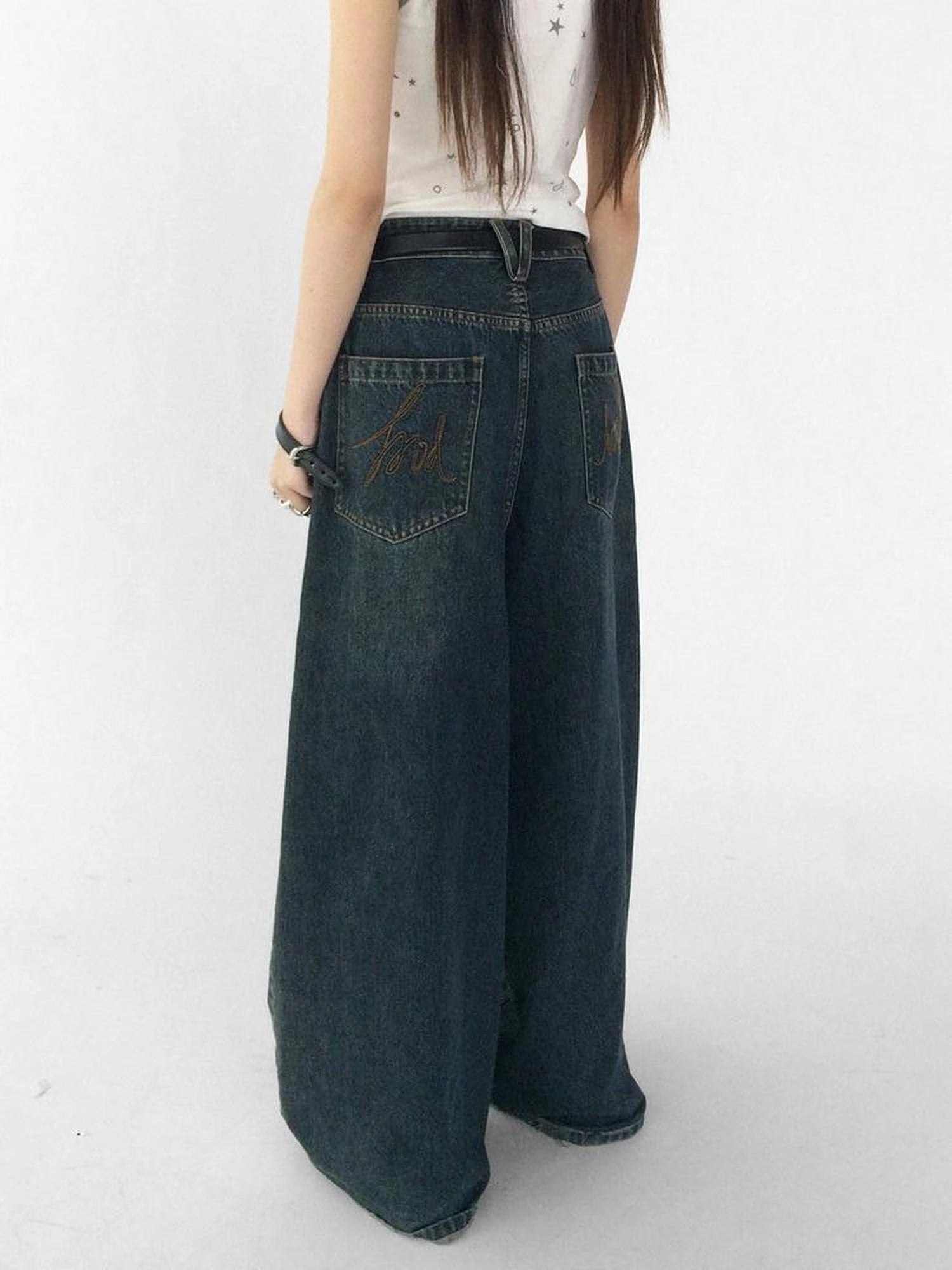 Vintage Washed Blue Baggy Low Rise Jeans