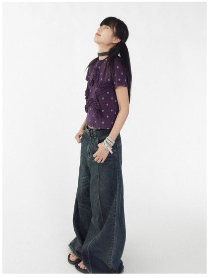 Vintage Washed Blue Baggy Low Rise Jeans