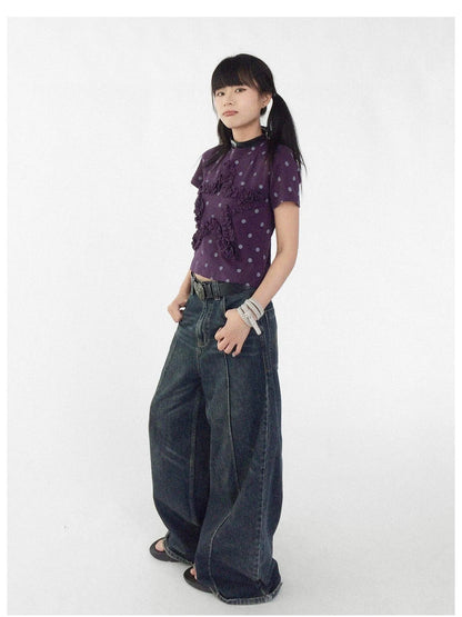 Vintage Washed Blue Baggy Low Rise Jeans